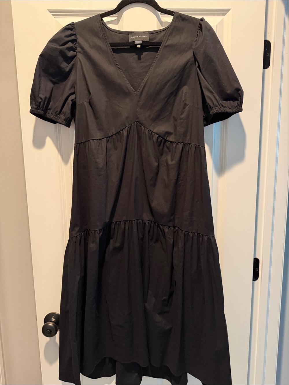 Donna Morgan Black Puff Sleeve Midi Dress